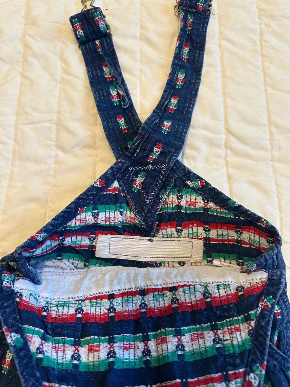 VINTAGE unisex WOshKosh B'gosh Navy Overalls with Colorful Nutcracker Print